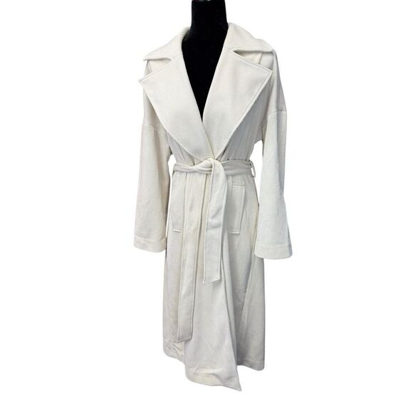 Reformation Walden Wrap Cream Long belted Coat sz L - Picture 8 of 15